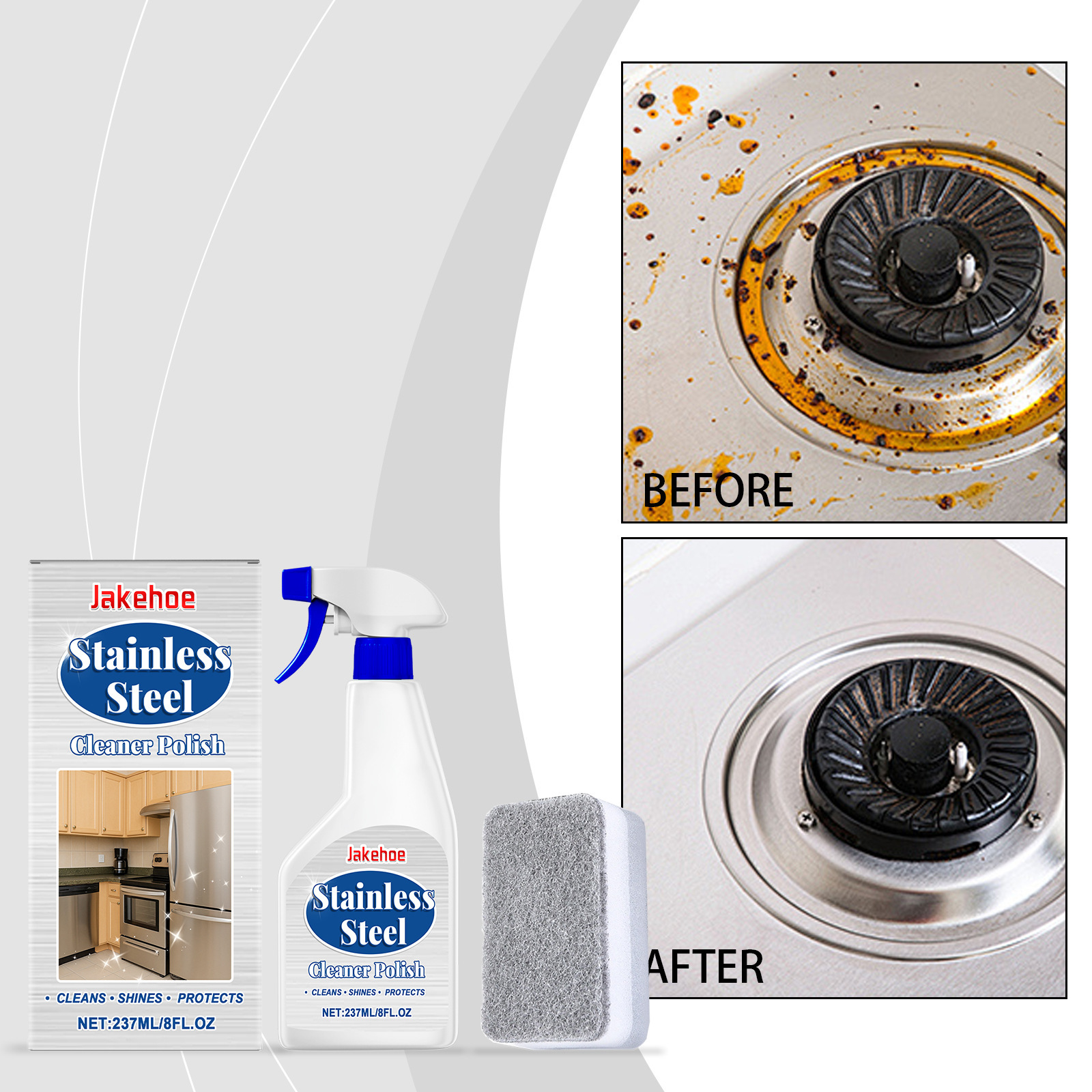 Jakehoe Stainless Steel Cleaning and Polishing Spray Gas Stove Range Hood Cleaning Oil Stain Pot Rust Remover Cleaner