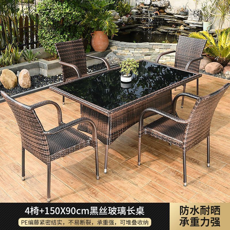 (프리쿠션) 의자 4개 + 150cm 블랙 실크 유리 롱테이블