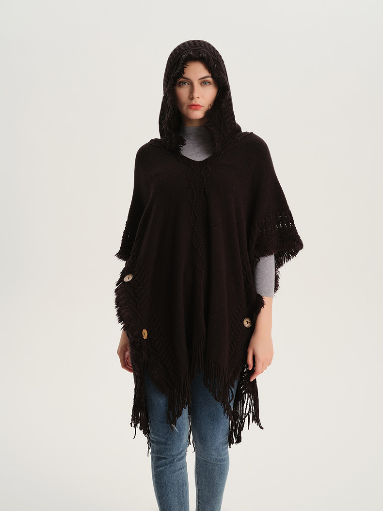 Unisex Cape Spring and winter plus-size knit button-hooded cape cape_voghion.com
