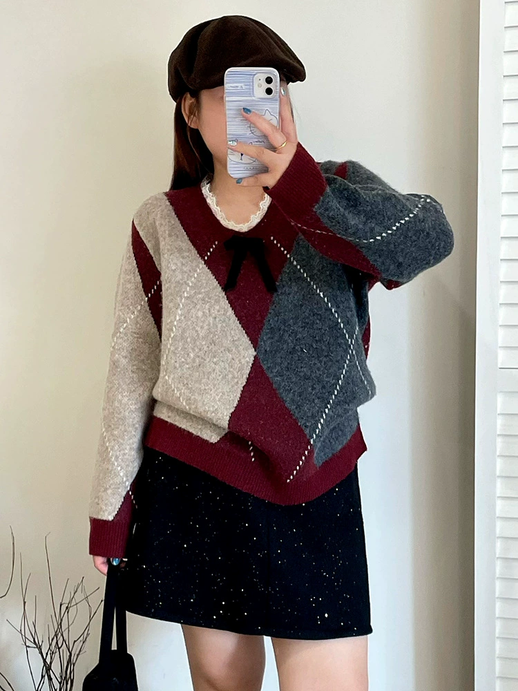 Стеганая куртка, цветной вязаный свитер для отдыха, плюс сайз, oversize