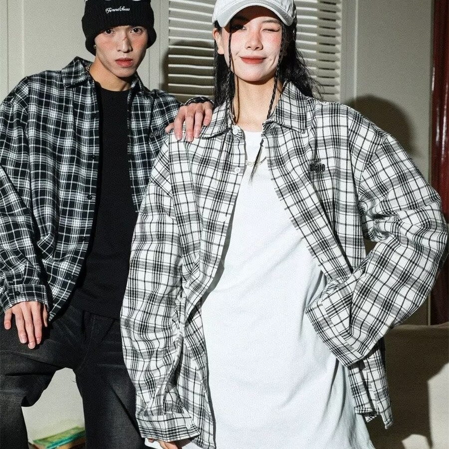 일본 복고풍 격자 무늬 긴팔 셔츠 남성 2024 가을 새로운 유행 느슨하고 다양한 캐주얼 셔츠 재킷