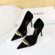 8829-2 Style Banquet Slim Super High Heel Suede Shallow Mouth Pointed Pearl Metal Chain Side Hollow Single Shoes