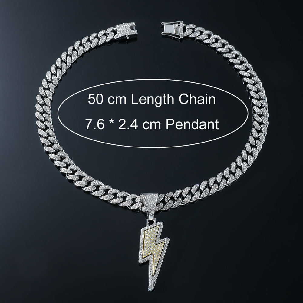 20g Weight Rhinestones Inlay Material Hip-hop Lightning Alloy Plating Inlay Rhinestones Men's Pendant Necklace
