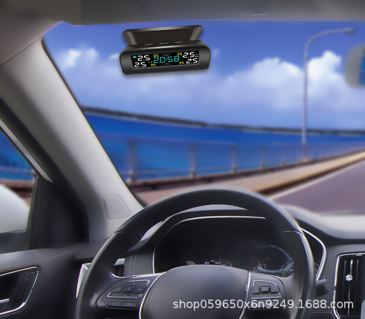 Solar wireless car clock tire pressure monitor tpms tire pressure monitoring time system sensor detector