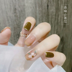 X040假指甲貼片美甲貼片抹茶碎花穿戴美甲成品24片穿戴甲美甲