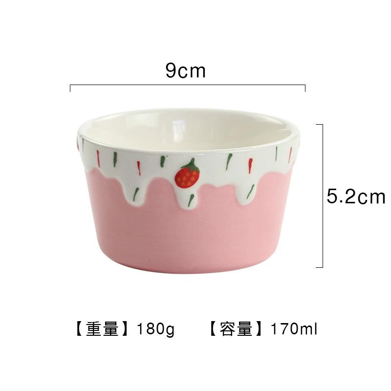 Ceramic tableware set, handmade strawberry design, 3-piece home dining kit