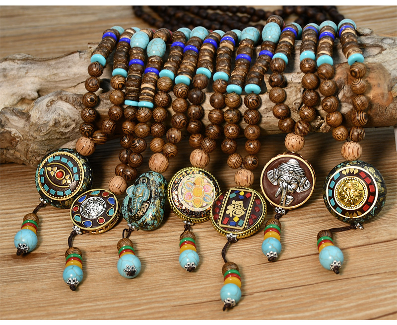 1 Piece Ethnic Style Flower Wooden beads turquoise Beaded Unisex Pendant Necklace