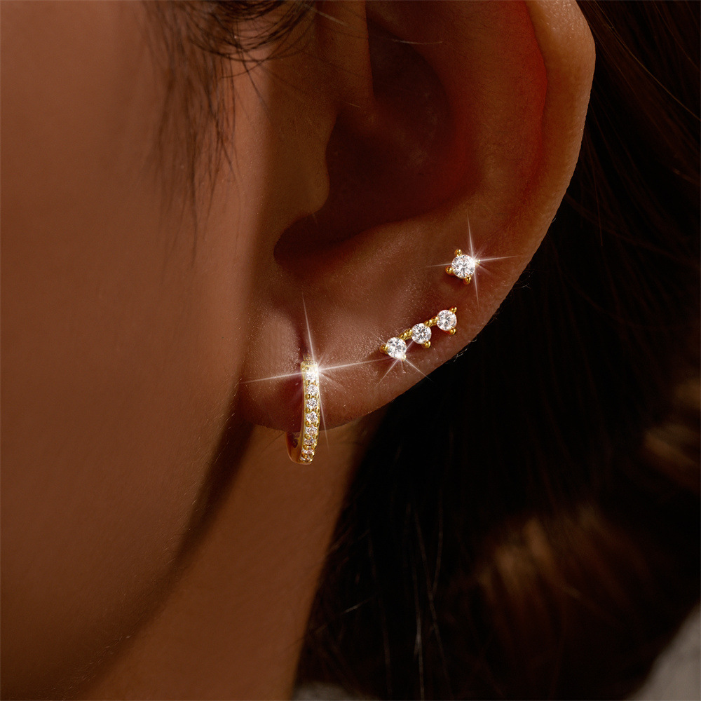 5g Weight 925 Sterling Silver Ear Needle Material December Birthstone Turquoise, Zircon Inlay Material Earrings Classification 3 Pieces Set Quantity Holiday, Daily Occasion 925 Sterling Silver Material Geometric Pattern Women's Gender Plating, Inlay Design Simple Style Style 3 Pieces Set 925 Sterling Silver Turquoise Zircon Geometric Earrings 45