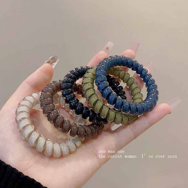 Jelly Color Telephone Line Hair Ring High Elastic Durable Simple Tie Rope Women's Fashionable High Ponytail Hair Rope Rubber Tendon Headwear