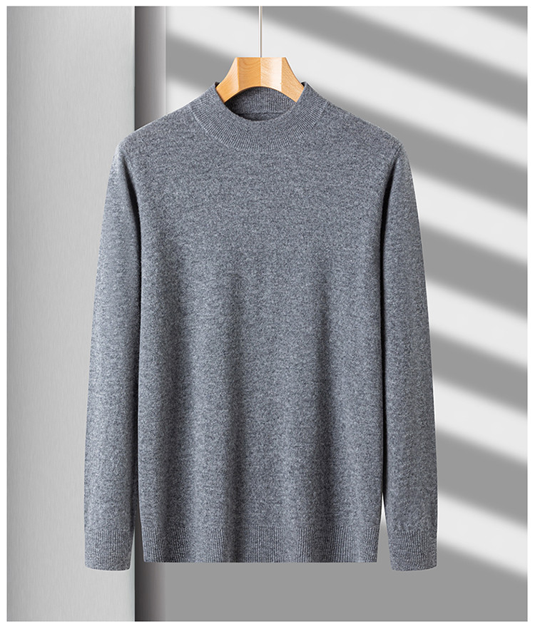 2025 nuevo suéter plano de cuello medio alto para hombres de mediana edad otoño y invierno cálido 100% suéter de lana