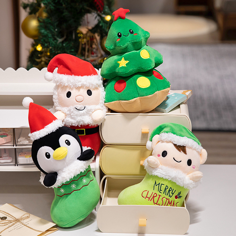 Peluche a forma di Babbo Natale a forma di pinguino, decorazione per l'albero di Natale, morbido peluche, regalo di Natale per bambini e famiglie._voghion.com