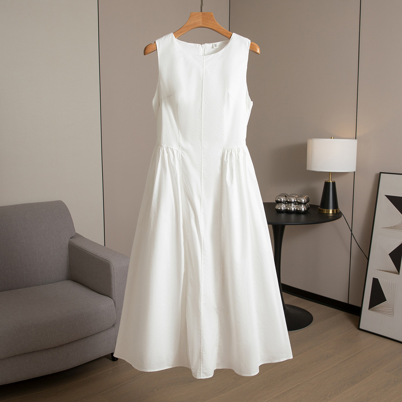 White Sleeveless Long Dress for Women, New Summer Style, Travel and Vacation Style, with a Belt, Can Be Tie-Dyed White Sleeveless Long Dress for Women, New Summer Style, Travel and Vacation Style, with a Belt, Can Be Tie-Dyed