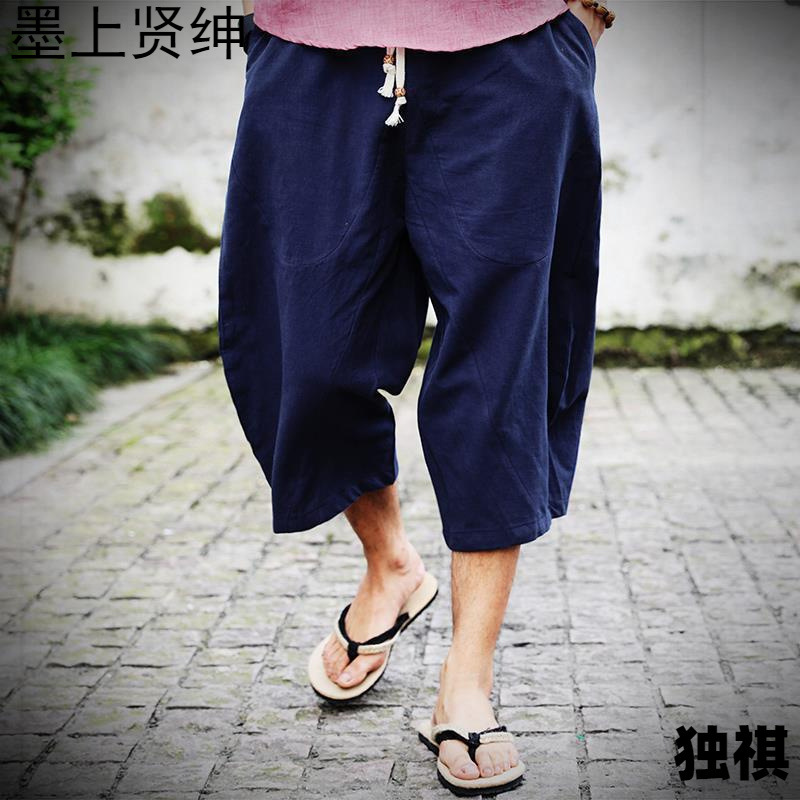 Pantalones cortos sueltos de algodón y lino de gran tamaño 7 de moda estilo chino pantalones grandes para hombres pantalones cortos casuales de lino ancho gordo verano