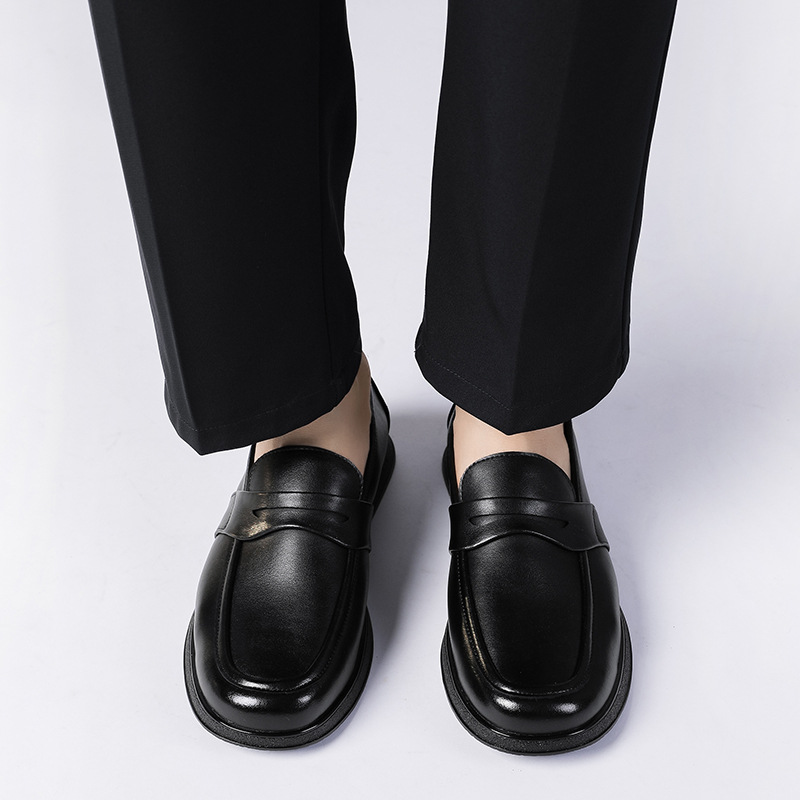 New square head leather shoes men's business soft bottom breathable casual shoes_vogvips.com