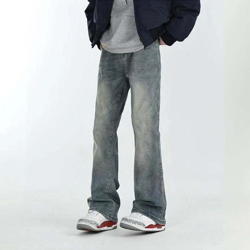 Jean droit délavé vintage avec évasement subtil – Pantalon en denim extensible (taille basse, détails peints à la main, tenue décontractée printanière, tailles M à 4XL)_voghion.com