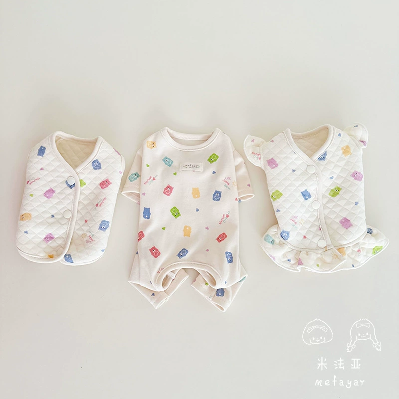 Мифая одежда для домашних животных Радужный медведь весной и осенью хлопчатобумажный жилет жилет летающий рукав юбка с четырьмя ногами