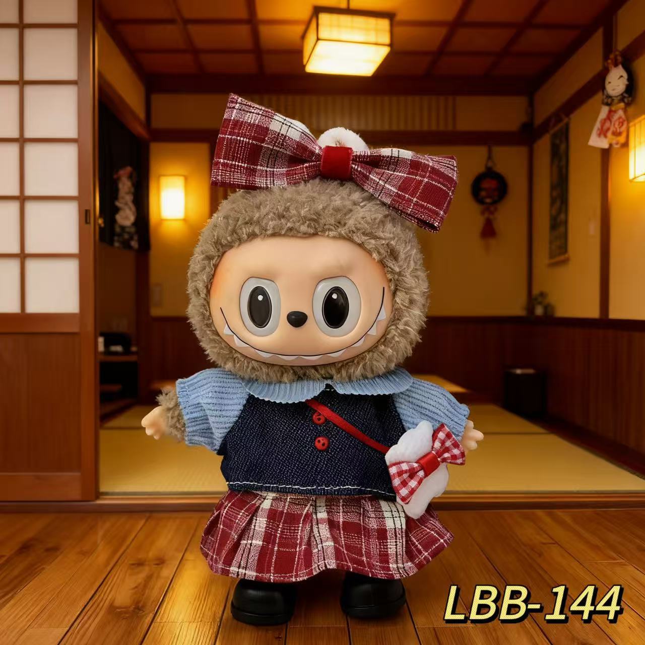 Solo 17cm de tela de seda de peluche de marca una, dos y tres generaciones de ropa de muñeca de tela de labu muñeca en un conjunto de falda image 14
