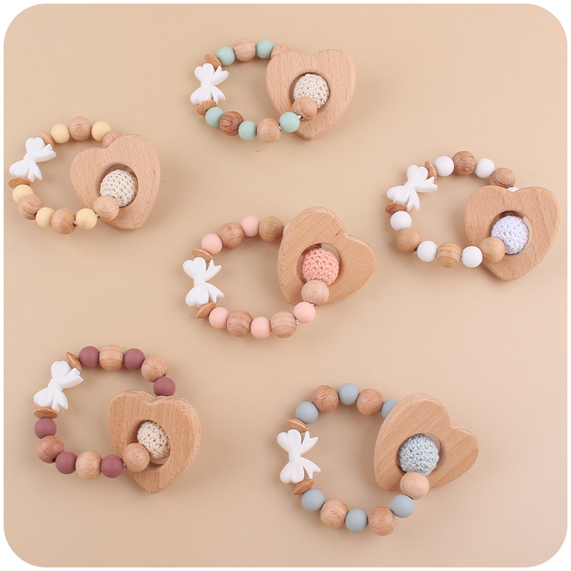 Nuevo bebé de dibujos animados hechos a mano arco chupete cadena creativa DIY bebé silicona teether pulsera juguete
