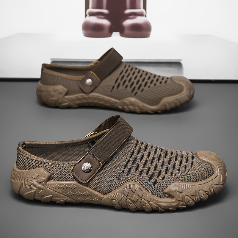 Summer Half-Slip Men's Shoes, New Breathable Men's Mesh Shoes, Slip-On Fashion Trendy Closed-Toe Casual Shoes, Lazy Shoes