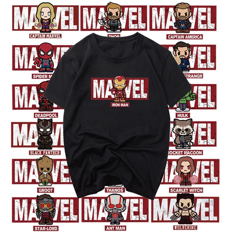 复仇者联盟4短袖marvel周边钢铁侠蜘蛛死侍漫威十周年联名t恤