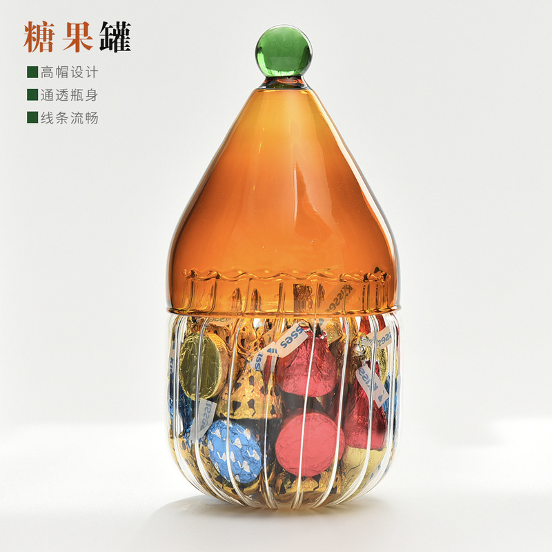 Christmas Hat Candy Jar High Color Sugar Jar with Lid Kitchen Storage Bottle Candy Cup Creative Ornaments