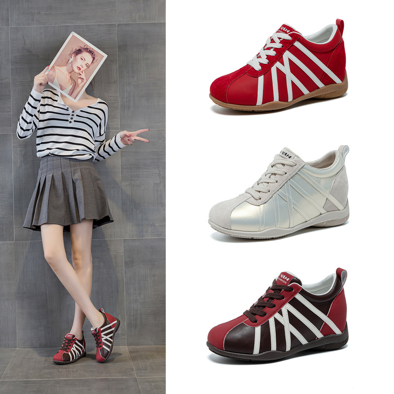 Ballet-style women's sneakers 2026 autumn new model, height-increasing casual sports shoes for petite individuals, Korean version versatile lace-up shoes Ballet-style women's sneakers 2026 autumn new model, height-increasing casual sports shoes for petite individuals, Korean version versatile lace-up shoes
