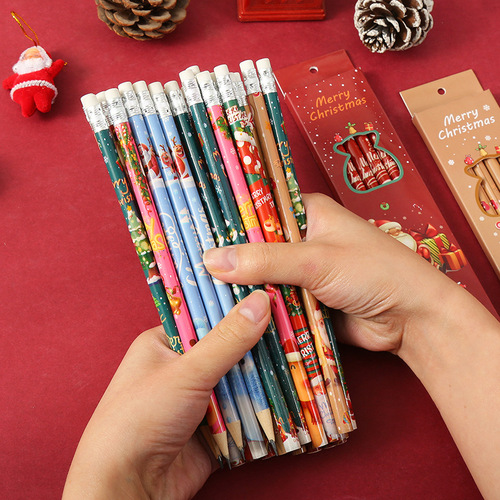 Monkey Christmas Pencil Cartoon Cute Pencil Box Set of 6 HB Pencils with Eraser Christmas Gift Wholesale