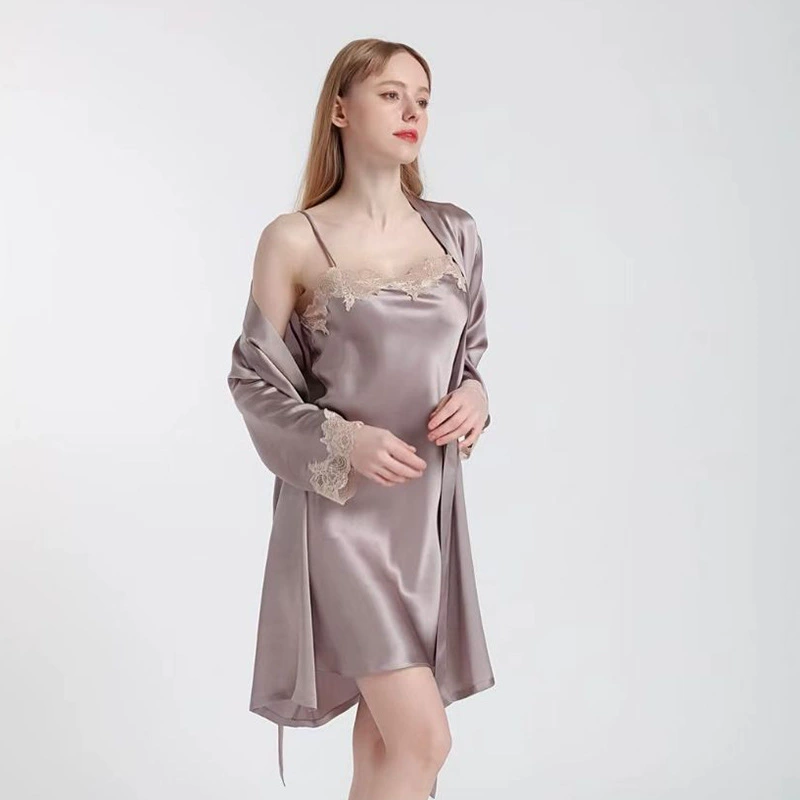 Элегантный летний шелковый комплект пижамы и халата - роскошная домашняя одежда с эффектом подтяжки для комфорта