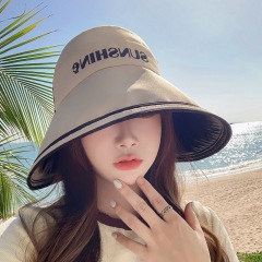 Hat women's new fashion fashion big brim letter stripe vinyl empty top hat summer sun protection hat sun hat wholesale