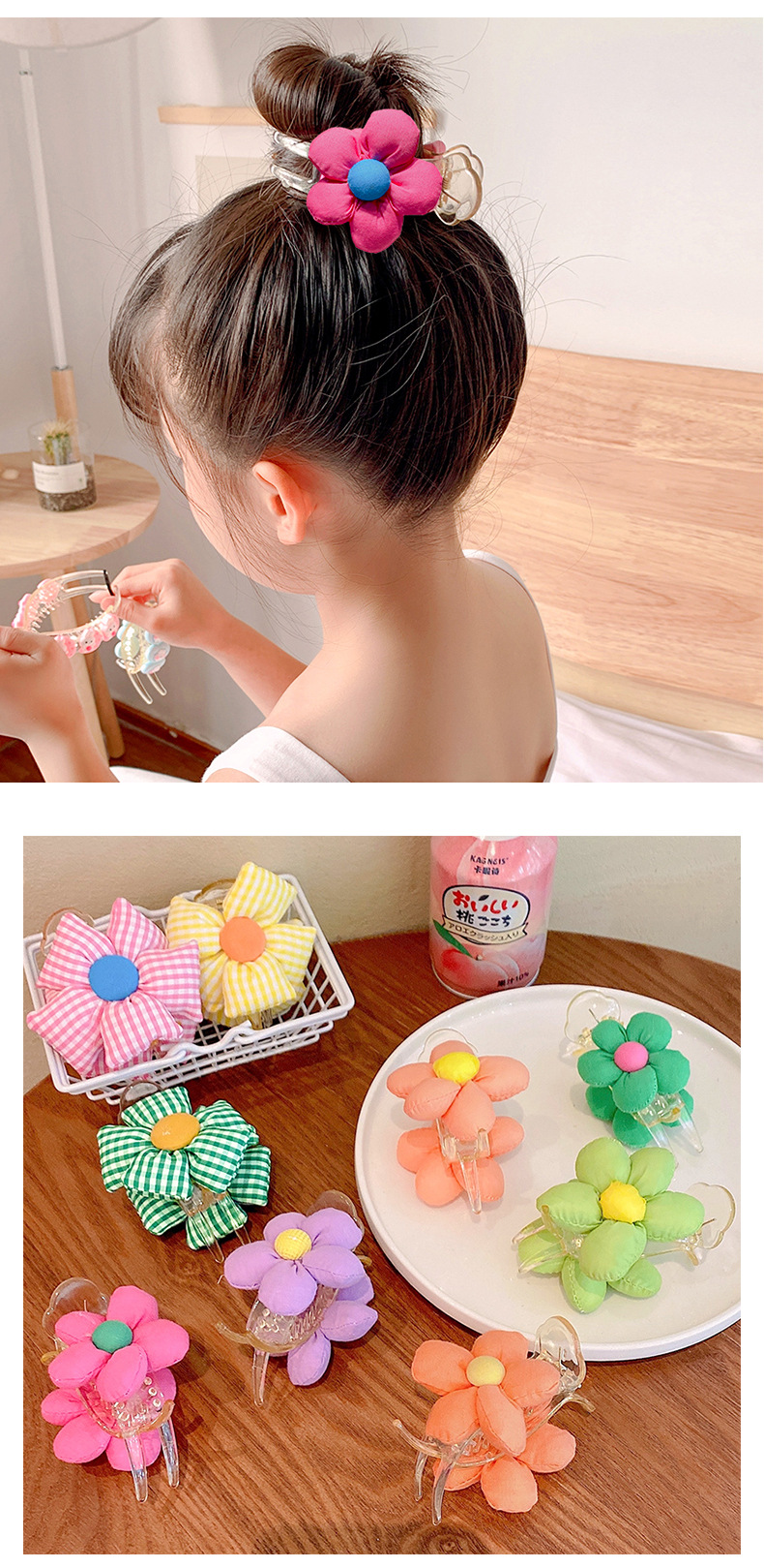 Fabric flower ponytail clip