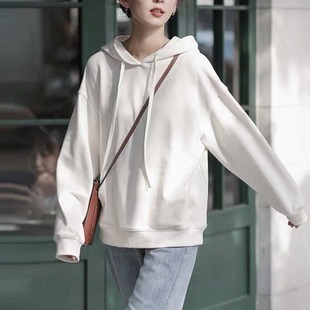 American Style Retro Pure Cotton White Hooded Sweatshirt Women's Autumn and Winter 2024 New Loose oversize Printed Jacket Trendy