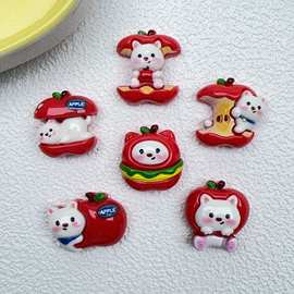 创意卡通可爱苹果小猫系列 diy树脂配件奶油胶发夹发绳洞洞鞋材料