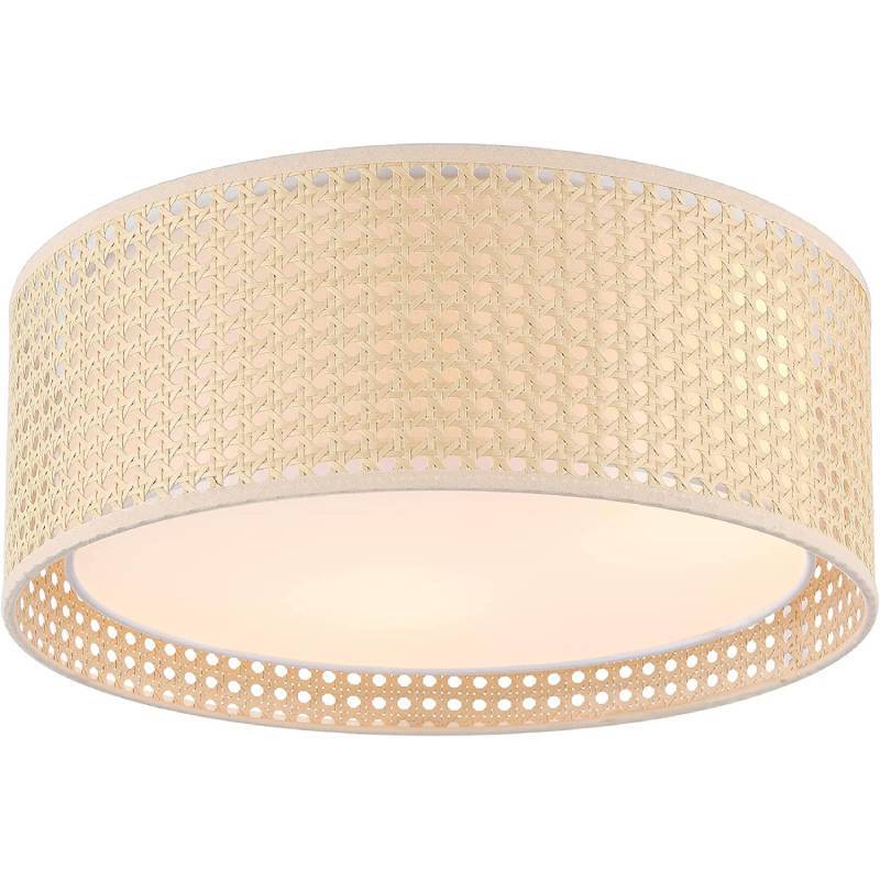 Cross-border modern recessed chandelier with rattan and fabric double drum shade for bedroom living room dining room hallway