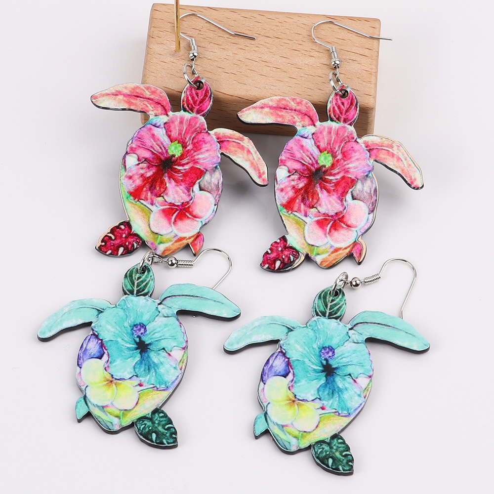 1 Pair Ethnic Style Tortoise Flower Arylic Women's Drop Earrings display picture 2
