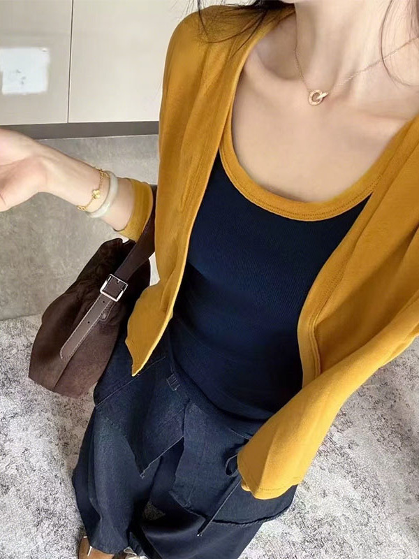 撞色背心开衫小外套两件套女2025秋季新款韩版时尚洋气显瘦上衣新|undefined
