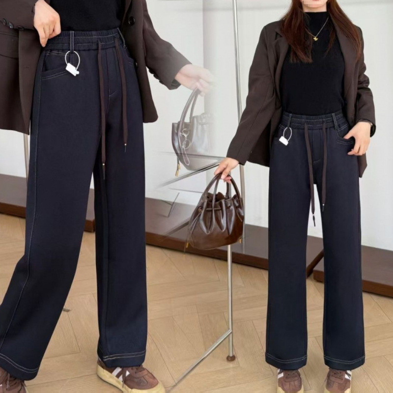 No-Wash Straight Wide-Leg Jeans, High-Waisted, Elastic, Loose, Casual, New Style, Versatile Straight-Leg Women's Jeans No-Wash Straight Wide-Leg Jeans, High-Waisted, Elastic, Loose, Casual, New Style, Versatile Straight-Leg Women's Jeans