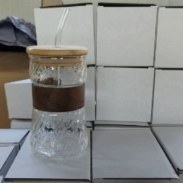 Боросиликатное кофейное стекло чашки, 410 мл, подвесной держатель с чехлом, ретро текстурированный дизайн