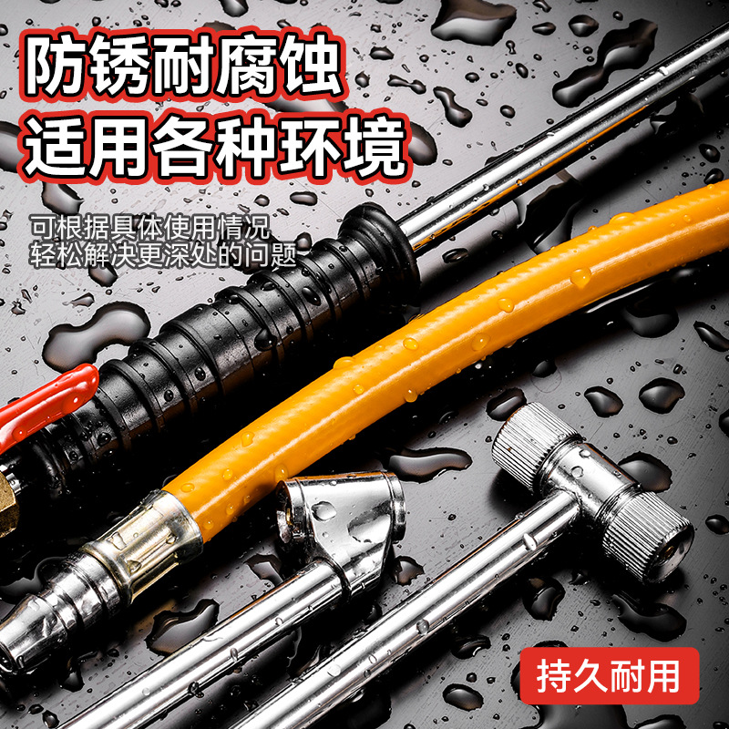 Boquilla de inflador de bicicleta metálica alargada con manómetro para neumáticos de automóviles eléctricos de taller de reparación