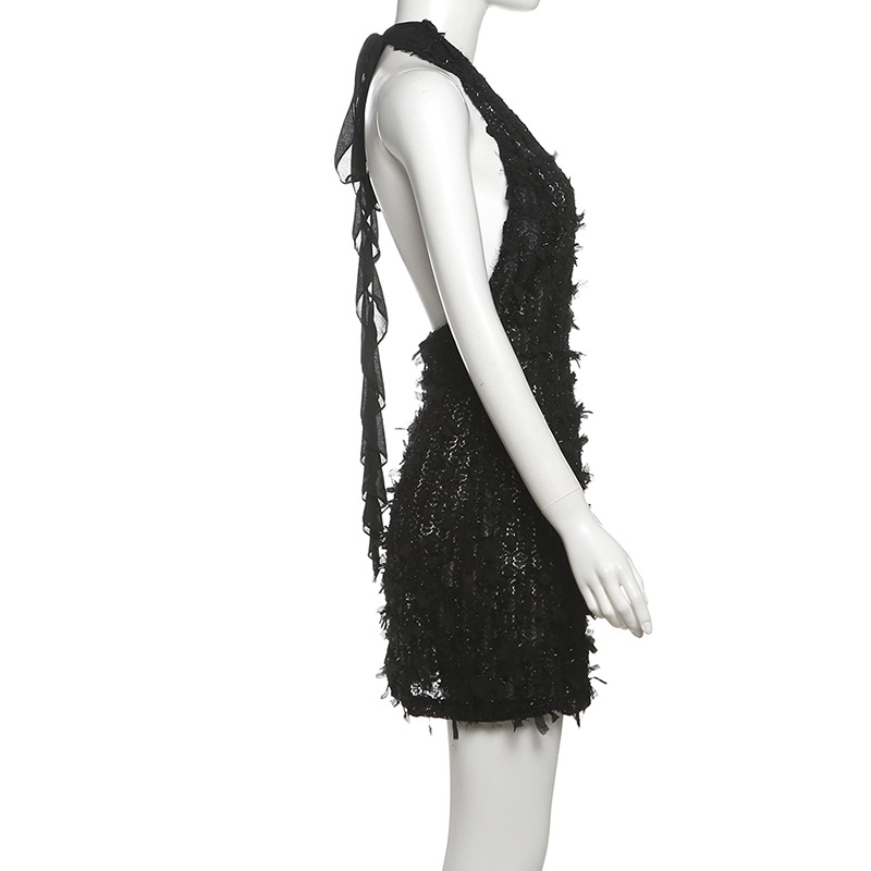 INS European American Women's Fashion Summer New Product: Sexy And Hot V-neck Halter Neck Backless Lace-up Patchwork_ecoleips.com