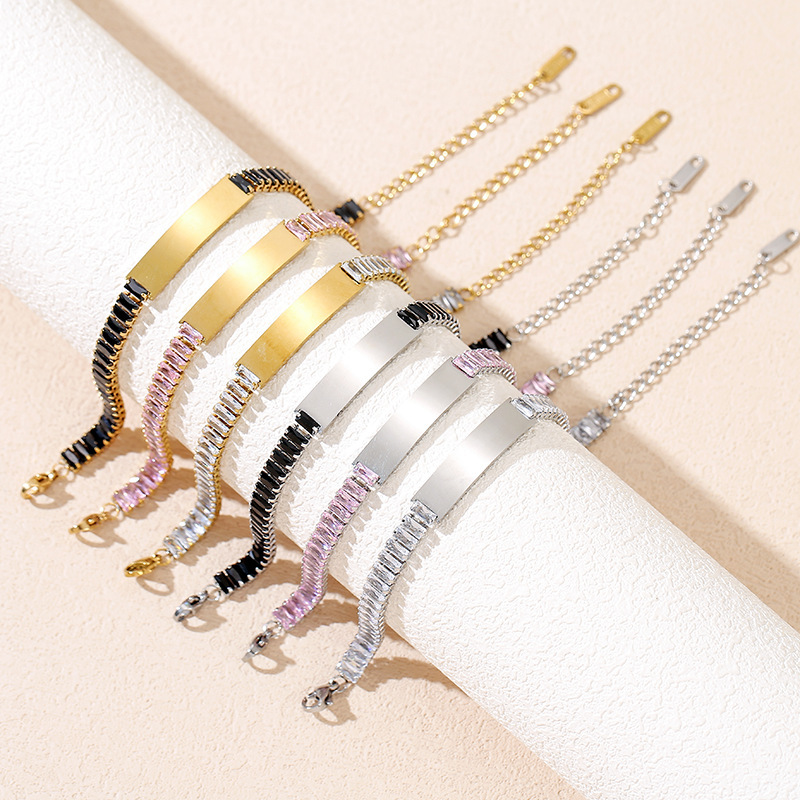 Cross-Border New Laser-Engraved Blank Stainless Steel Bracelet with Zircon and Metal, Fashionable and Simple Couple's Bracelet Cross-Border New Laser-Engraved Blank Stainless Steel Bracelet with Zircon and Metal, Fashionable and Simple Couple's Bracelet