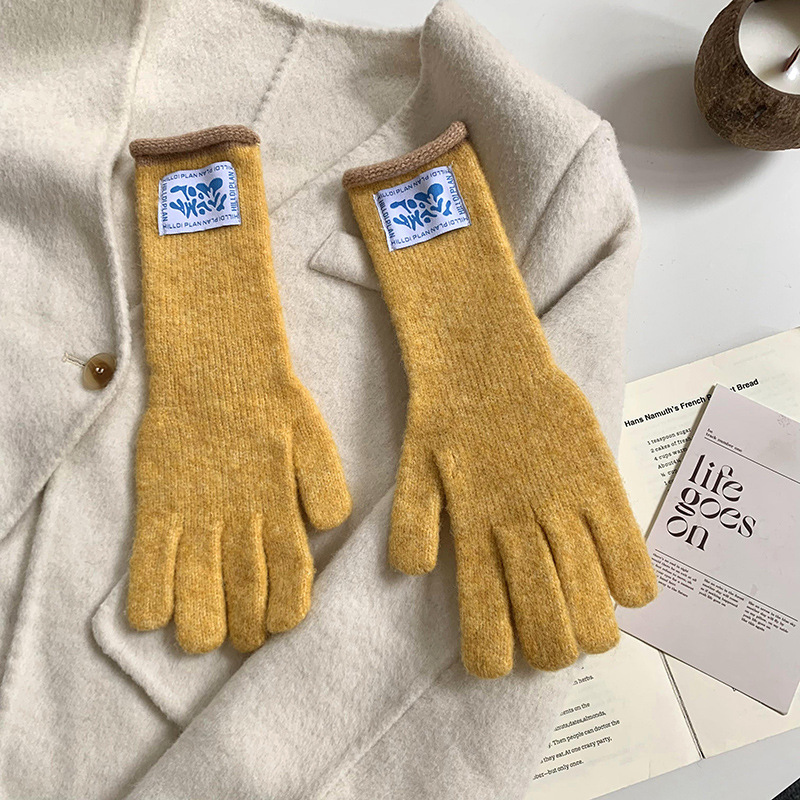 Granny Chen coreano ins blogger mismo guante de lana de punto de cinco dedos otoño y invierno versátil pantalla táctil para montar caliente