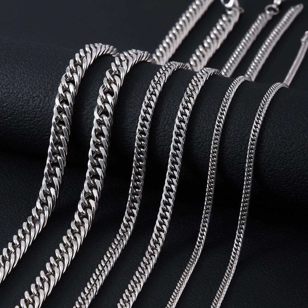不锈钢双织四面磨项链 跨境男士嘻哈潮流古巴项链不褪色钛钢手链