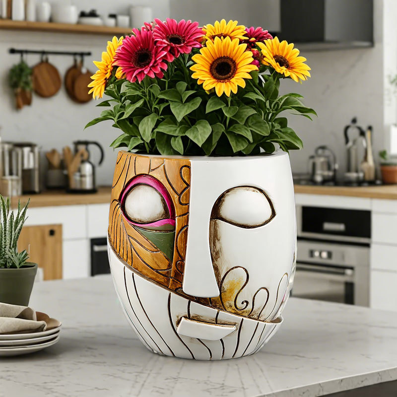  New Creative Pottery Pot Face Mask Flower Pot Resin Craft Garden Green Plant Ornaments Home Window Sill Balcony Decoration