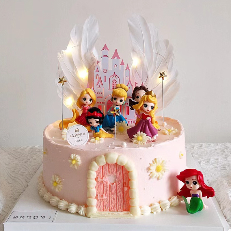 网红女孩生日蛋糕装饰卡通少女心迷你6款公主摆件Q版烘焙甜品装扮|undefined