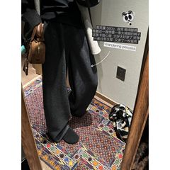 钱美西 580g桑蚕丝羊毛 毛呢阔腿裤遮跨藏肉加厚直筒高腰休闲裤女