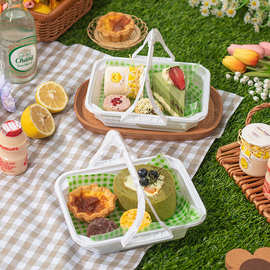 ins风手提盒子烘焙马卡龙蛋糕野餐露营甜点下午茶外卖塑料包装盒