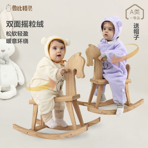 Baby jumpsuit spring and autumn polar fleece baby bear crawling suit Class A newborn warm outing suit