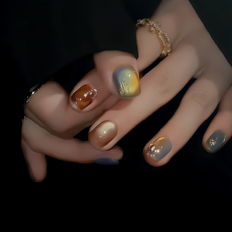 【Autumn Leaves】Autumn and Winter Amber Gradient Candy-Colored Cat-Eye Handmade Wearable Nails Amber Wearable Nails 【Autumn Leaves】Autumn and Winter Amber Gradient Candy-Colored Cat-Eye Handmade Wearable Nails Amber Wearable Nails