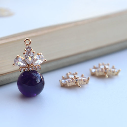 Hanging KC gold plated hollow zircon crown pendant accessories Baroque pearl fairy decoration DIY jewelry materials