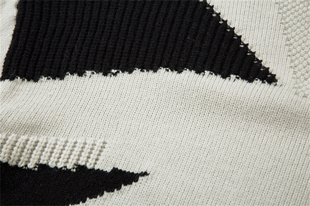 Patchwork Contrast Color Irregular Turtleneck Sweater